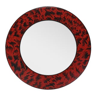 Vintage Circular Red Hand Painted Tortoiseshell Mirror Frame For Sale