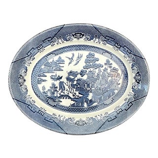 Vintage Chinese Blue Willow Ceramic Platter For Sale