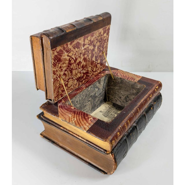 Brown Mid-Century Faux Leatherbound Book Decorative Box, French or English For Sale - Image 8 of 13