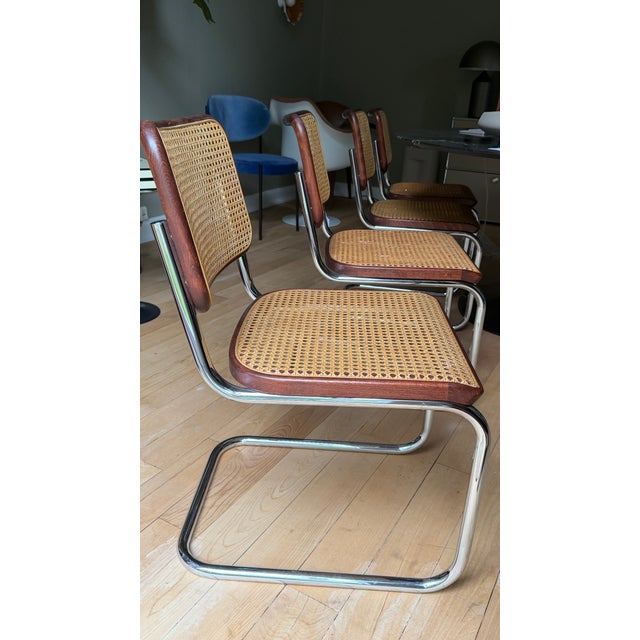Mid-Century Modern Model S32 Dining Chair with Woven Cane and Brown Wood Frame by Marcel Breuer for Thonet, 1981, Set of 4 For Sale - Image 3 of 15
