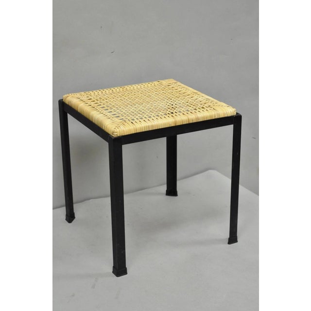 Mid 20th Century Mid Century Modern Danny Ho Fong Tropi-Cal Iron Cane Side Table Stool - Set of 4 For Sale - Image 5 of 18