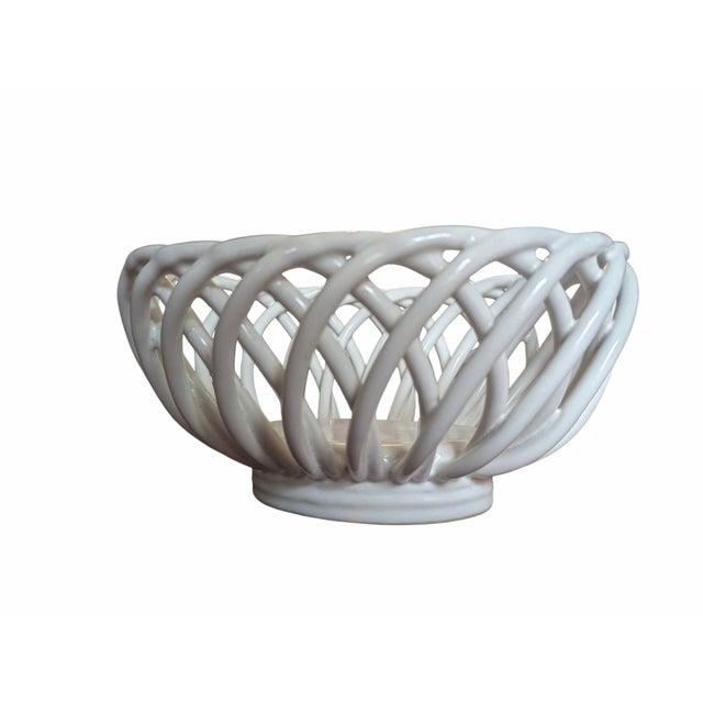 Vintage Stoneware Ceramic Pottery Lattice Fruit Bowl For Sale - Image 4 of 11