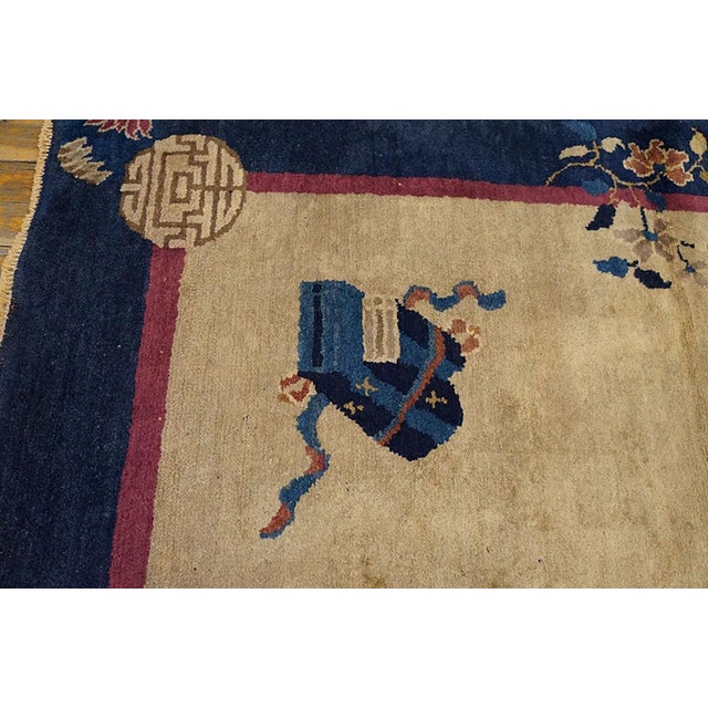 Art Deco 1920s Beige Floral Antique Art Deco Chinese Rug 3'2" X 5'0" Handknotted Pile Wool Carpet For Sale - Image 3 of 4