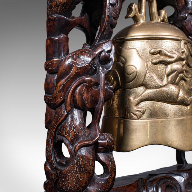 Brown Vintage Tea Gong, Oriental, Bronze Dinner Bell, Prayer, Dragon Motif, Art Deco For Sale - Image 8 of 12