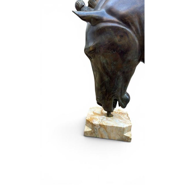 Large Italian Bronze Greek Horse Head Sculpture on Marble Base, 1980s For Sale - Image 4 of 6