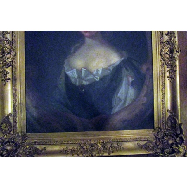 Wood 18th Century English Titled Lady with Coat of Arms Framed Oil Portrait Painting For Sale - Image 7 of 13
