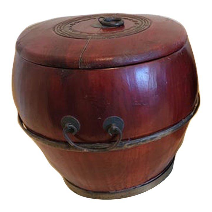 Antique Chinese Blood Red Wooden Rice Container | Chairish
