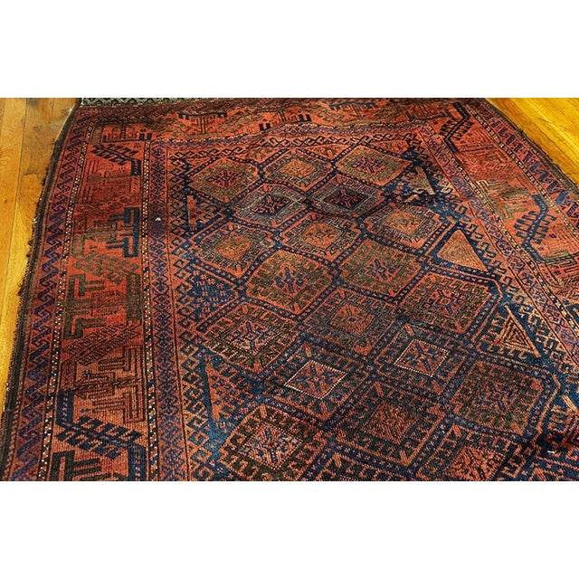 Early 20th Century 1920s Red-Maroon Diamond Tribal Antique Hand Knotted Baluch-Persian Rug 4'6" X 7'8" Wool Carpet For Sale - Image 5 of 6