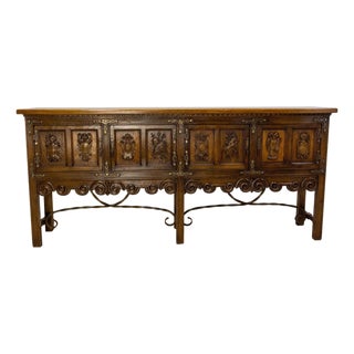 Spanish Credenza in Oak and Wrought Iron, 1960s For Sale