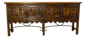 Spanish Credenza in Oak and Wrought Iron, 1960s