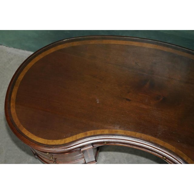 Victorian Marquetry Inlaid Hardwood Kidney Library Desk For Sale - Image 15 of 18