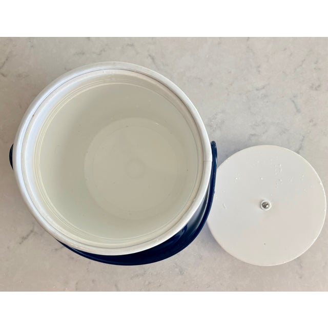 Vintage Nautical Navy Blue and White Striped Ice Bucket For Sale In Palm Springs - Image 6 of 9