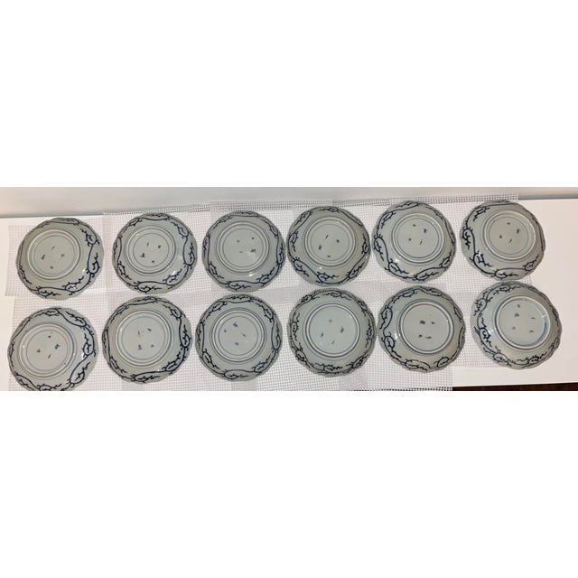 Antique Blue and White Plates - Collection of 12 - 7" X 7" Round - Scalloped Edge - End Edo or Beginning Meiji For Sale - Image 10 of 18