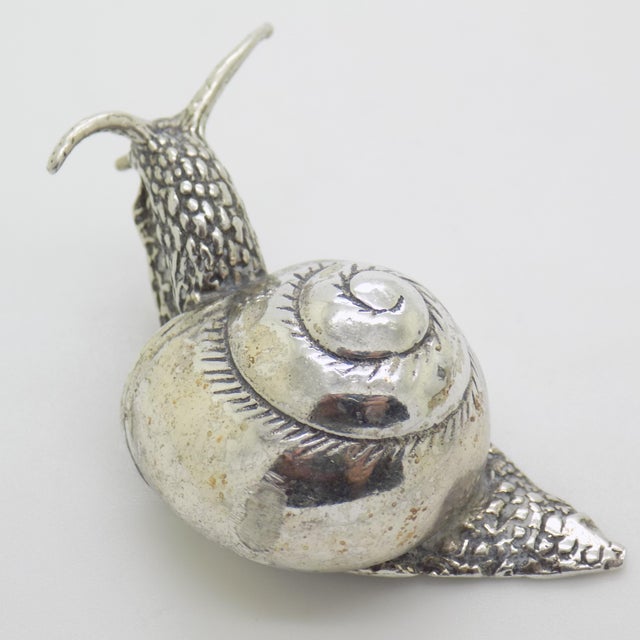 Metal Vintage Italian Handmade Genuine Sterling Silver Life Size Snail Solid Figurine Sculpture For Sale - Image 7 of 11