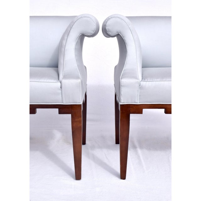 Contemporary Baker Furniture Castle Corner Chairs, Walnut, Upholstery, Modern Usa For Sale - Image 3 of 11
