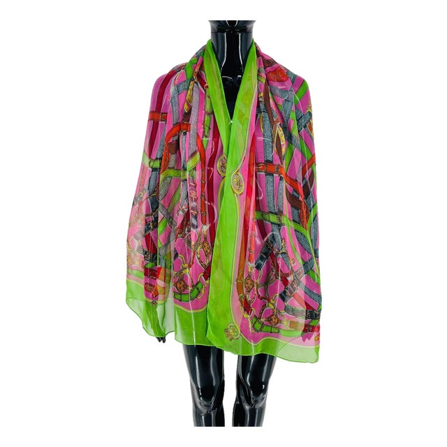 Hermes Green Printed 100% Silk Scarf For Sale