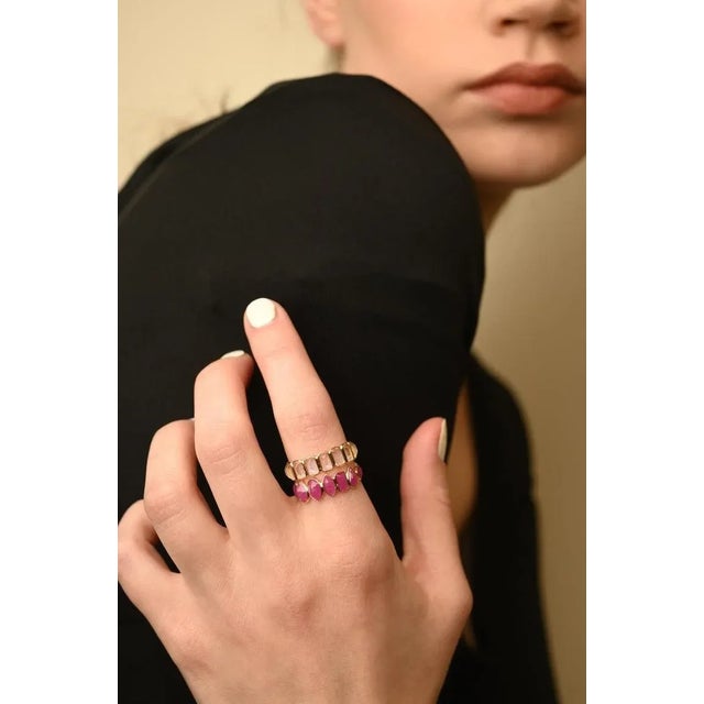 Rainbow Moonstone Modern Eternity Band Ring in 18k Size 7 ( All Sizes Available ) For Sale - Image 9 of 10