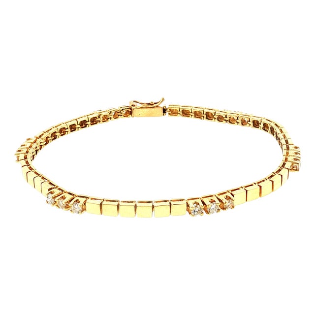 Late 20th-Century 14k Yellow Gold Diamond Box Link Bracelet For Sale