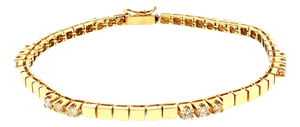 Late 20th-Century 14k Yellow Gold Diamond Box Link Bracelet
