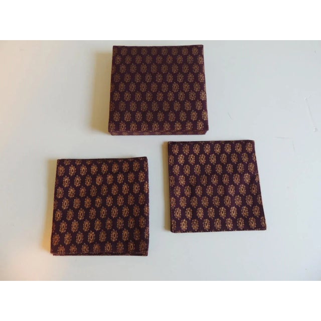 Set of six (6) silk gold stamped drinks coasters double sided In their original box Size: 5 x 5 x 0.25.