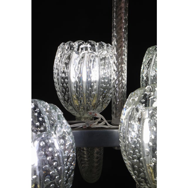 1940s Amazing 6 Light BarovierArt Deco Chandelier, "Bullicante" Glass Murano For Sale - Image 12 of 17