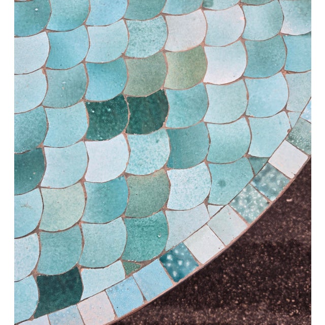 2020s 48" Handcrafted All Emerald Moroccan Mosaic Table, Fish Scale Style For Sale - Image 5 of 7