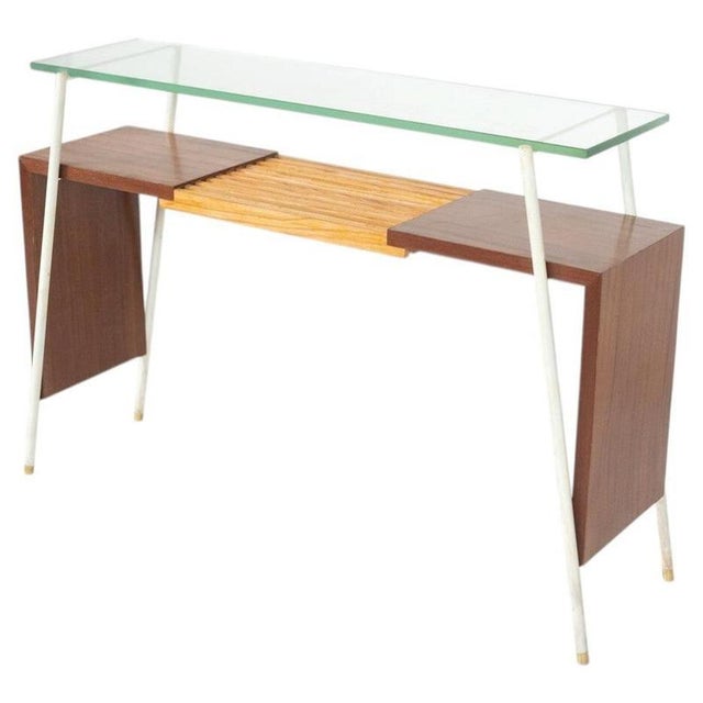 Mid-Century Modern Console Table in Wood, Metal and Glass, Italy, 1960s For Sale - Image 12 of 12