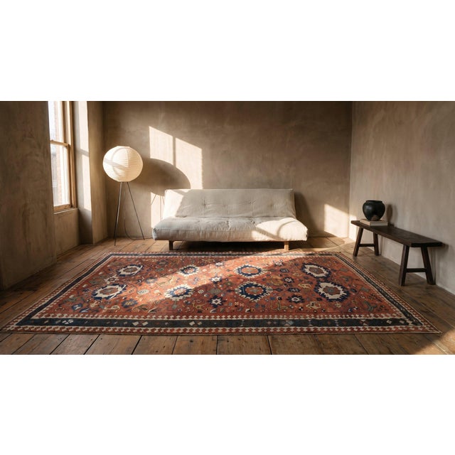 Masterly Handmade Red Background With Brown Border Medallion-Crest Design Antique Persian Rug For Sale - Image 10 of 11