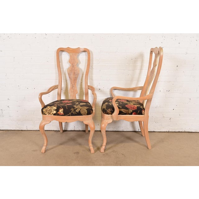 Brown Drexel Heritage Queen Anne Carved Oak and Burl Wood Dining Chairs, Set of Four For Sale - Image 8 of 10