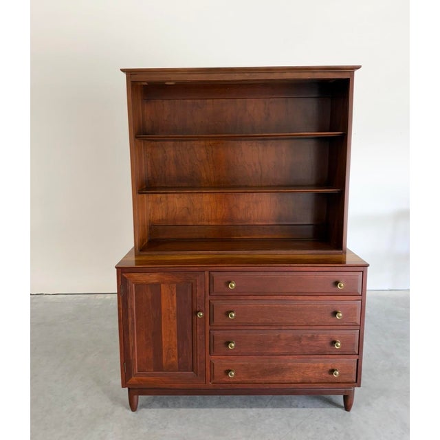 Mid Century Solid Cherry Wood Two Piece China Hutch Display Cabinet by Willett Furniture from the Transitional Line. A...