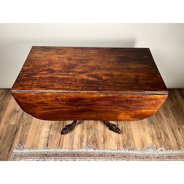 Antique American Empire Drop Leaf Table With Great Eagle Carved Feet C. 1840 For Sale - Image 4 of 13