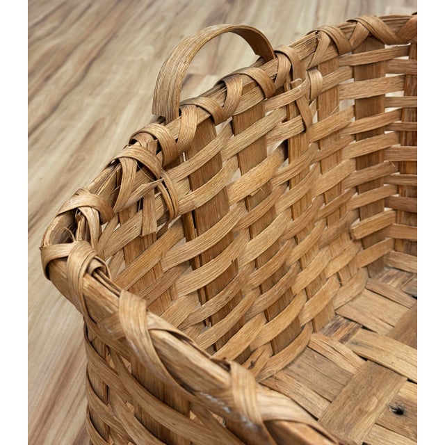 Brown Vintage Oversized Woven Wood Slat Handled Basket For Sale - Image 8 of 10
