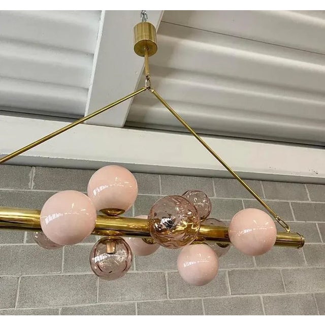 Mid-Century Murano Pink Glass and Brass Chandelier, 2000s For Sale - Image 9 of 10
