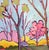 Textile Spring Landscape Oil Painting, Cherry Trees, Yellow Forsythia, Garden Pathway For Sale - Image 7 of 9