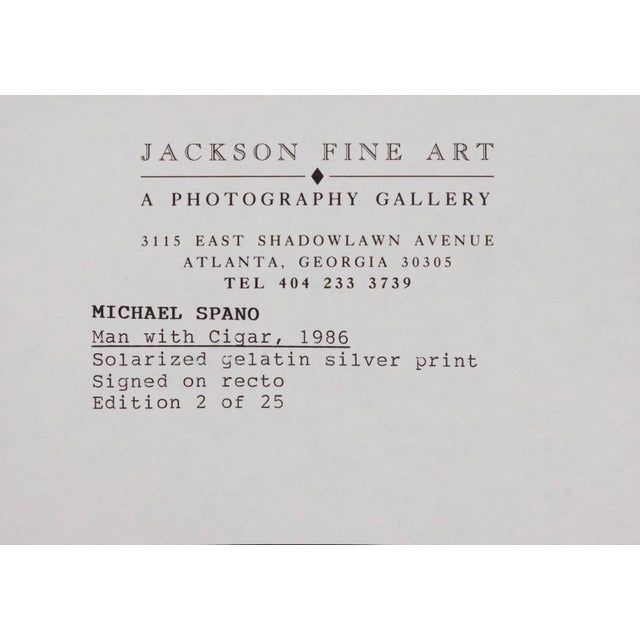 Silver Michael Spano - Man With Cigar, 1986 Signed Solarized Gelatin Silver 2/25 For Sale - Image 8 of 8