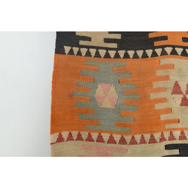 Boho Chic 1970s Vintage Turkish Handmade Wool Cotton Orange Kilim Rug For Sale - Image 3 of 11