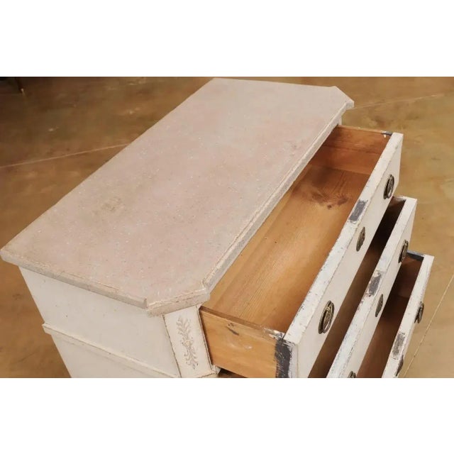 White Swedish Gustavian Style 1890s Painted Three-Drawer Chest with Carved Foliage For Sale - Image 8 of 13