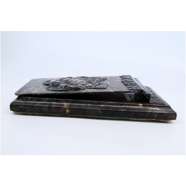 Red Stone Block Holder with Silver Applications and Raised Lid Flower For Sale - Image 4 of 10