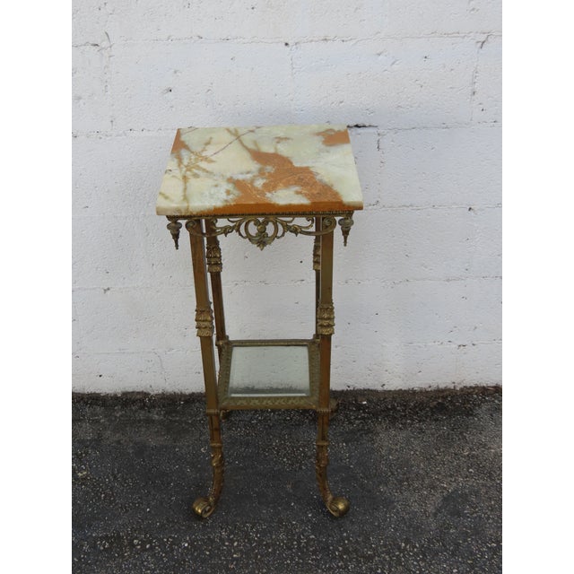 Victorian Onyx Top Two Tiers Flower Statue Stand Pedestal Table 6343 For Sale - Image 4 of 17