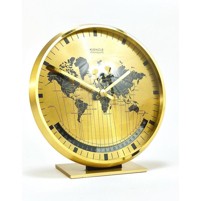 Gold Mid-Century Brass Table Clock attributed to Wilhelm Kienzle, Germany, 1960s For Sale - Image 8 of 18