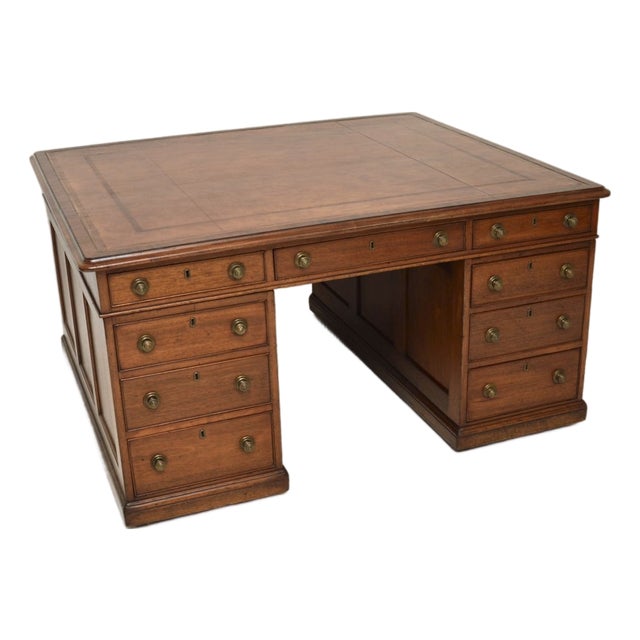 Antique Victorian Leather Top Partners Desk, 1840s For Sale