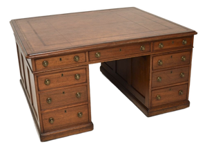 Antique Victorian Leather Top Partners Desk, 1840s