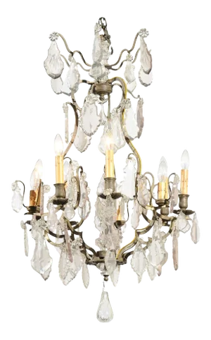 French Louis-Philippe Period 1840s Eight-Light Crystal Chandelier with Finial