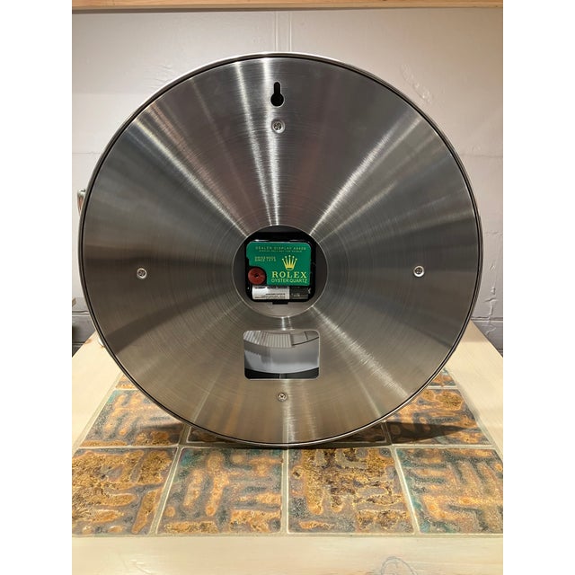 Vintage Black Silver and Green Rolex Display Wall Clock For Sale - Image 11 of 15