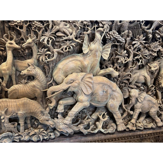 Monumental Indonesian Architectural Carved Teak Relief Wall Panel For Sale - Image 10 of 16