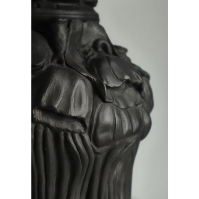 Ceramic Art Nouveau Table Lamp in Black Terracotta with Poppy Decor from L. Hjort, Denmark, 1920s For Sale - Image 7 of 15