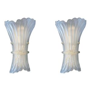 1960s Frosted Bow Sconces, a Pair