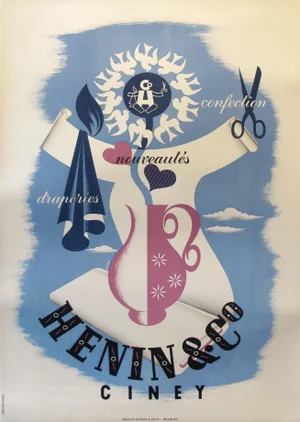 1950s Original Belgian Advertising Poster, Henin & Co