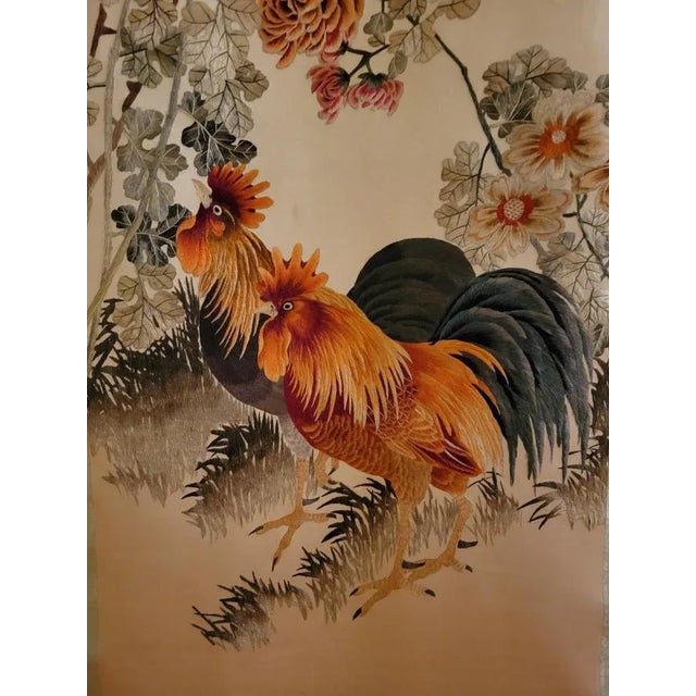Vintage Old Chinese Silk Embroidery of Rooster Scroll For Sale - Image 11 of 13