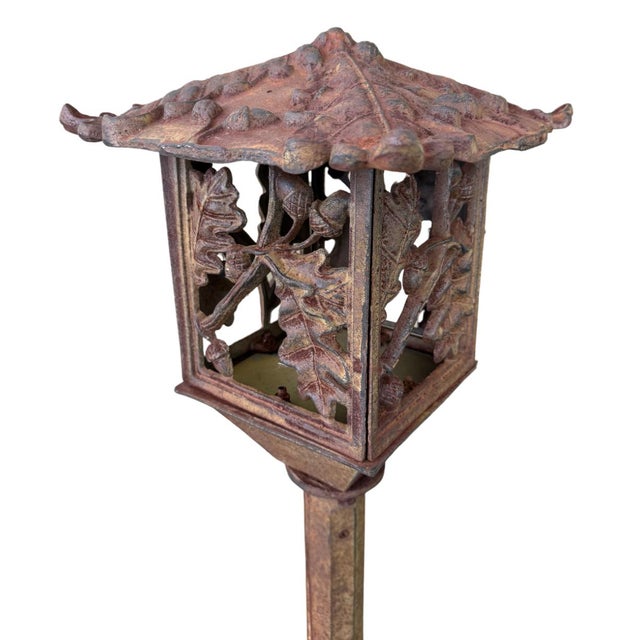 Mid 19th Century Cast Iron Garden Pedestal Lanterns With Acorn Detail - Set of 2 For Sale In San Diego - Image 6 of 8